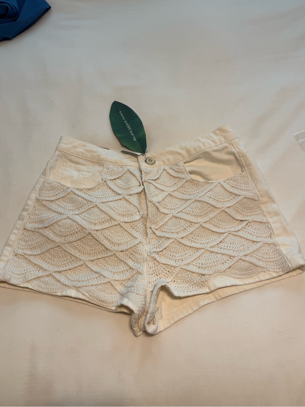 NWT FARM Rio White Crochet Denim Shorts